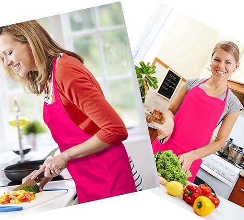 Miniatura 7 de TSD STORY 12 delantales con babero a granel color rosa intenso para mujeres, hombres, adultos y niñas, unisex con 2 bolsillos, delantal para hornear