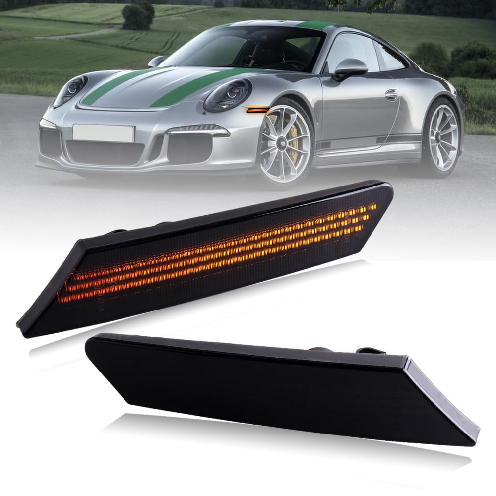 LED Side Marker Lights Dynamic Sequential Lamp Smoked Lens Compatible For 1997-2004 Porsche 911 996 986