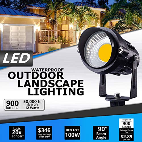 Sunvie 12W Low Voltage Landscape Lighting (Ac/Dc 12V) Waterproof Landscape Lights Ultra Warm Pathway Walls Trees Flags Outdoor Spotlights With Spike Stand (2 Pack) #TOP1