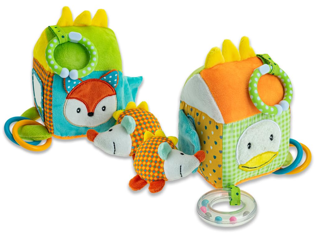 Teorema Gogo - Dados sensoriales suaves para recién nacidos con oso de peluche y mordedor – Juegos 0 – 12 meses, bola sensorial, juguete para la infancia, regalo para el nacimiento de un niño