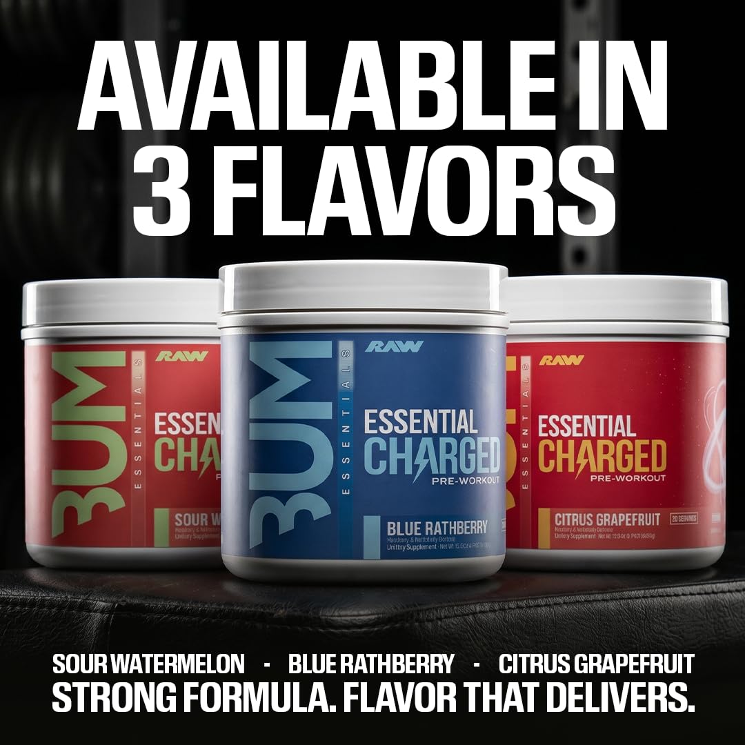 RAW Pre-Workout Powder, Essential CHARGED (Sour Watermelon) - Preworkout Supplement for Men & Women - Supports Focus, Mood & Performance - Caffeine, Alpha-GPC, L-Citrulline, Beta Alanine (25 Servings) — Amazon image 5
