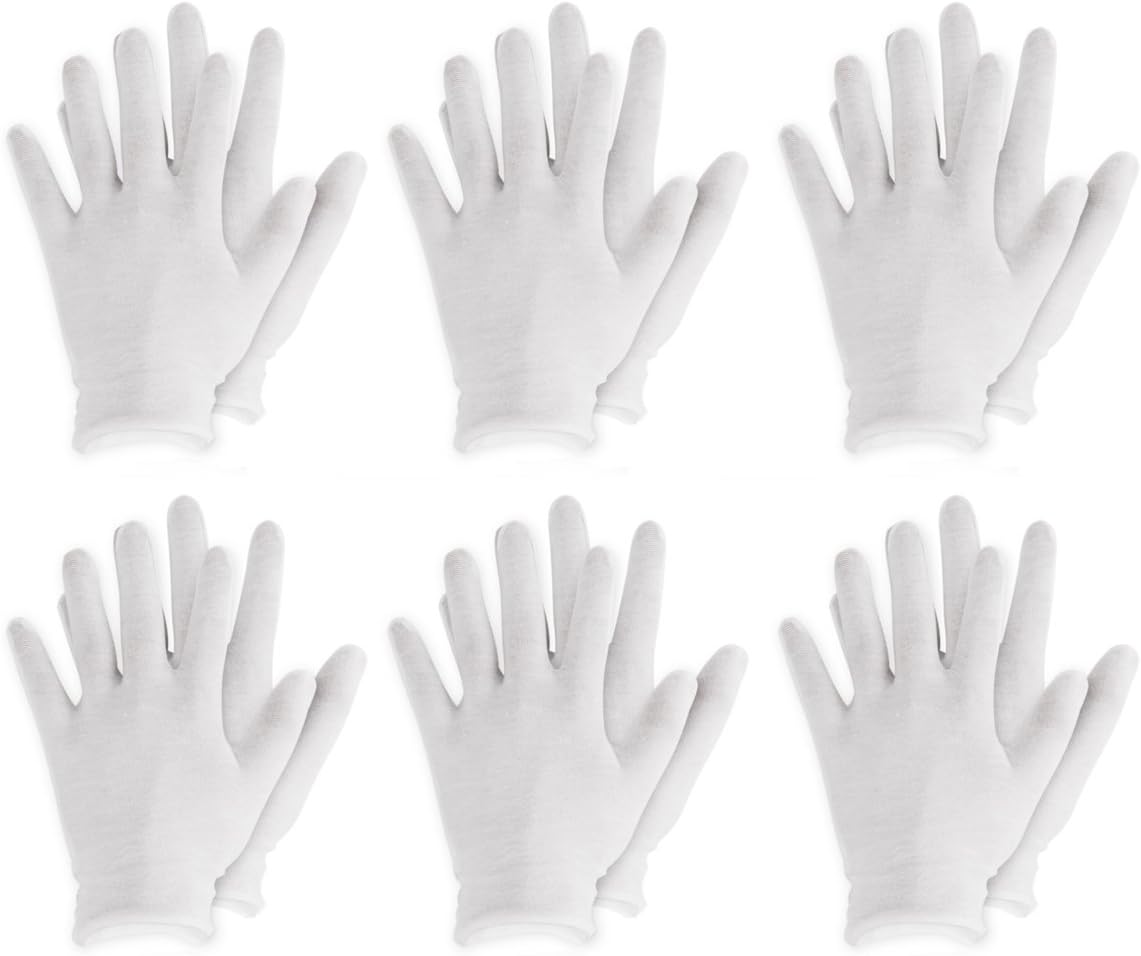YiZYiF White Cotton Gloves Soft Elastic Moisturizing Gloves Men Women Work Gloves for Coin Jewelry Silver Inspection 6 Pairs One Size