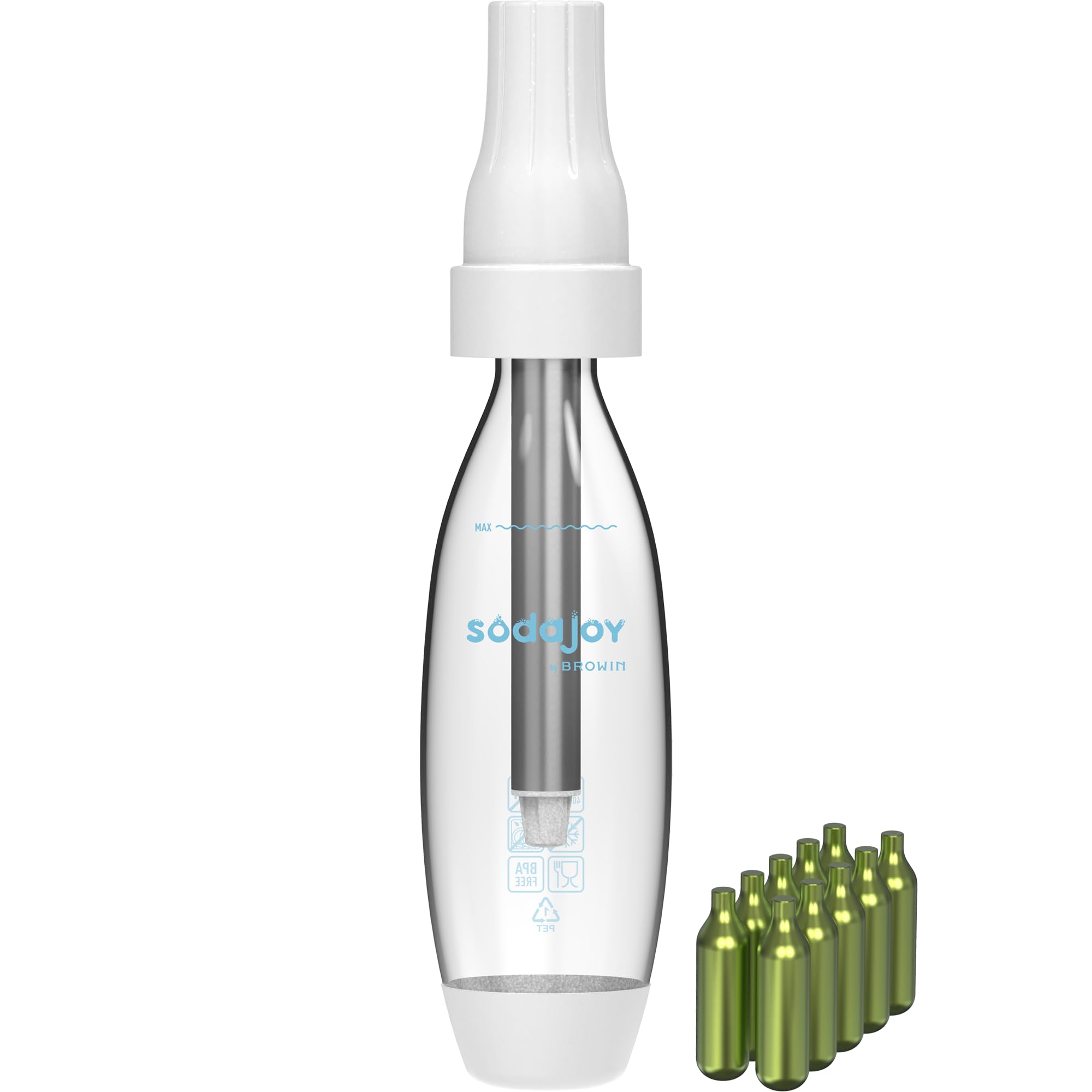 BROWIN® Wassersprudler SodaJoy 312022 | Set mit 10 CO2-Patronen | Sprudelwasser einfach selbst gemacht | Umweltfreundliche Alternative zu Einwegflaschen | Inklusive nachfüllbarer CO2-Patronen