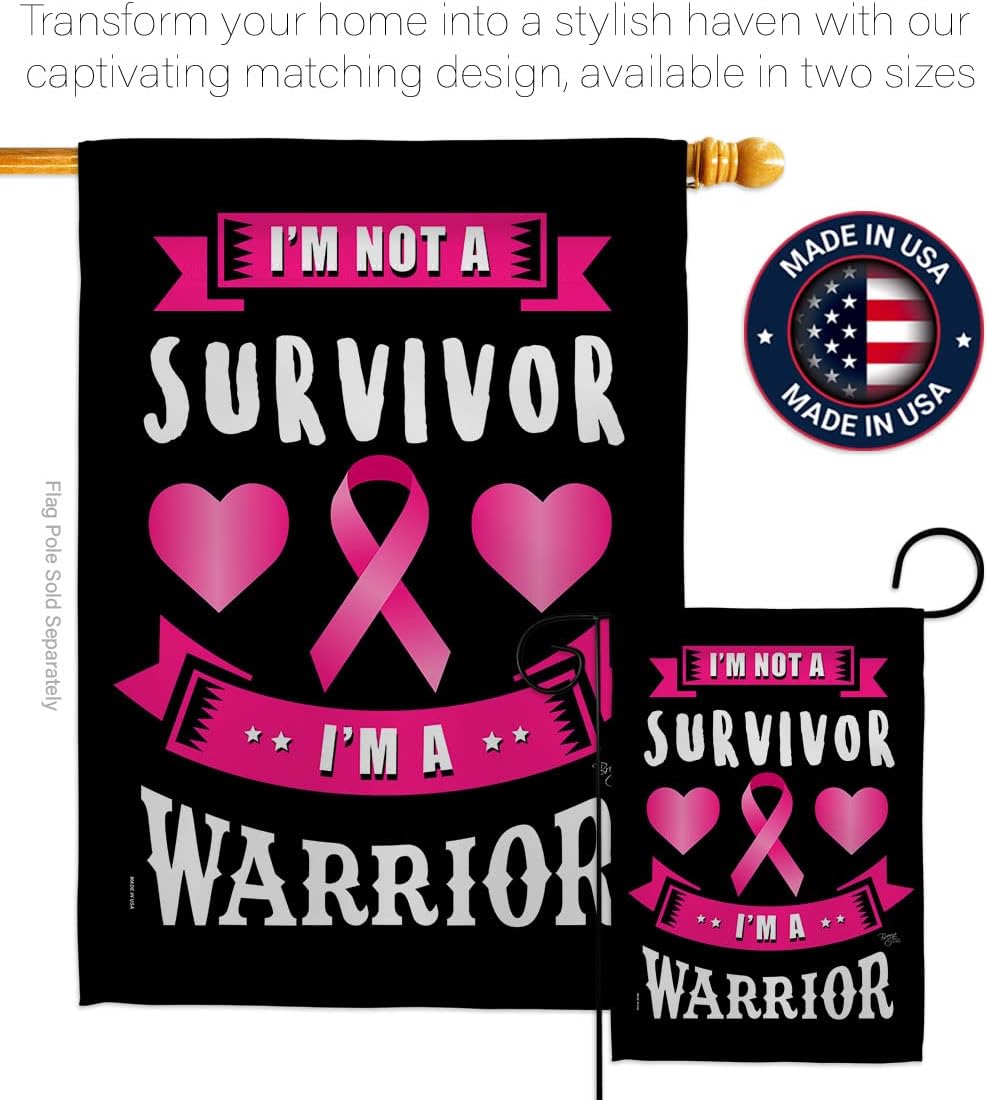 Breast Cancer Awareness Garden Flag Im A Pink Warrior In October We Wear Pink Ribbon Inspirational Gifts For Women - Fall Decorations For Home Decor Art Banner Indoor Tapestry Outdoor Made In USA