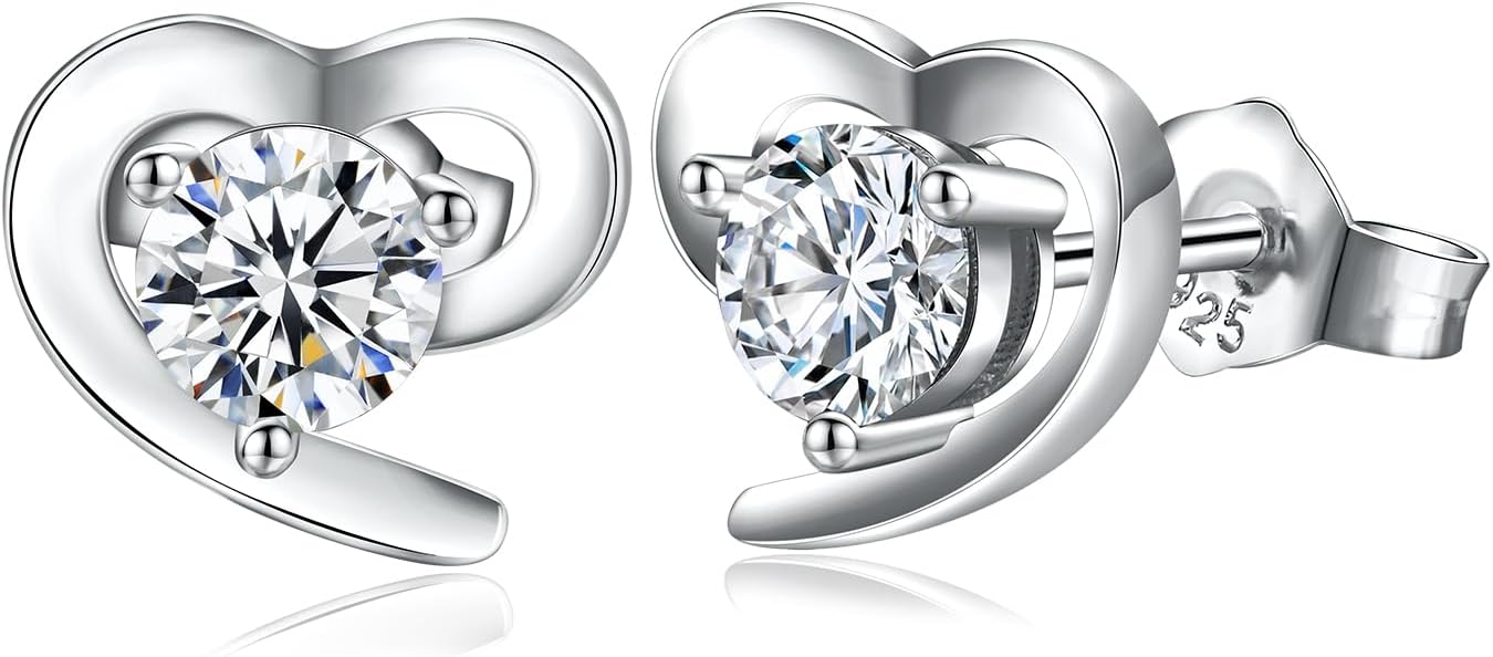 DAYBYDAY Dainty Heart Earrings for Women Hypoallergenic 925 Sterling Silver Moissanite/Ruby/Sapphire/Emerald/Aquamarine Heart Stud Earrings