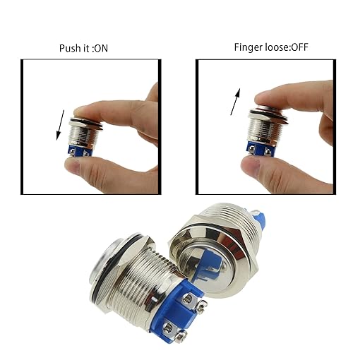 Miniatura 5 de DGZZI - Interruptor de botón momentáneo de 0.748 in, 2 interruptores de botón de metal de 34 pulgadas de alta tapa redonda impermeable IP65 con