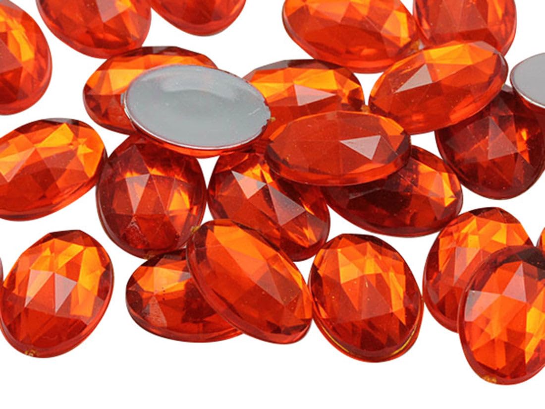 Allstarco 25x18mm Orange Hyacinth H125 1" Large Flat Back Oval Acrylic Rhinestones Cosplay Gems Plastic Jewels Embelishments DIY Crafts - 20 Pieces