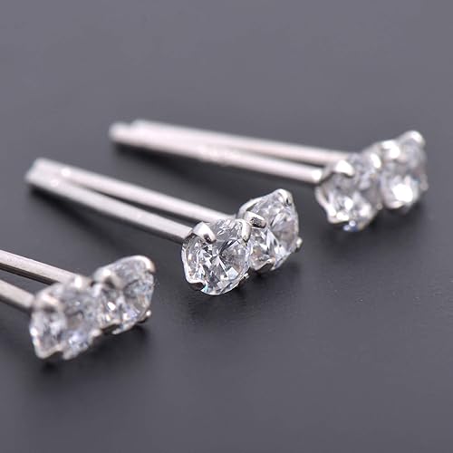 Miniatura 5 de Pendientes de tuerca de 3 mm con circonita cúbica pequeña y diamantes de plata de ley para perforación