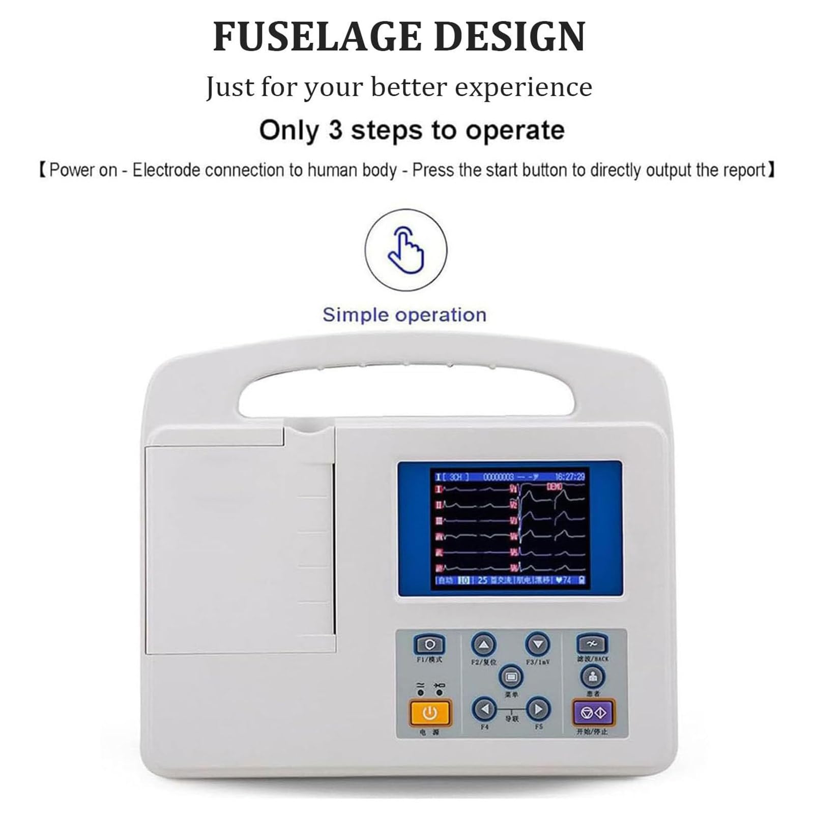 Monitor ECG Portatile, Elettrocardiografo A 12 Derivazioni E 3 Canali, Display LCD da 3,5", Monitor per La Salute Cardiaca, con modalità di Visualizzazione della Forma D'onda ECG