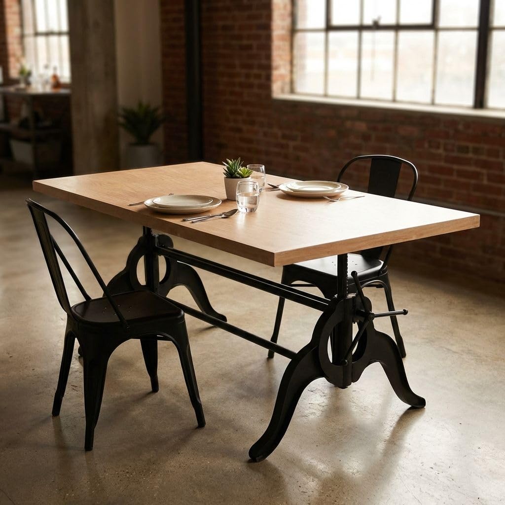 milani home - tavolo da pranzo fisso 178 x 87 x 88 cm, legno naturale e nero, piano in legno, struttura in acciaio