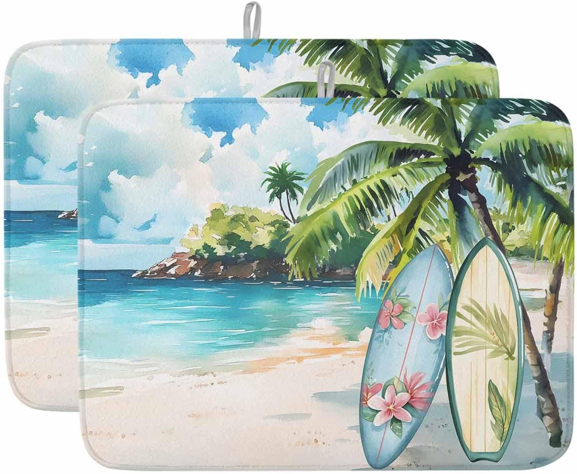 Dish Drying Mat for Kitchen, Independence Day Daisy Love Leaves Flag Day Absorbent Dish Drying Pad, Kitchen Counter Mat for Dishes Utensils Camping, 18"x24"(2 Pcs)