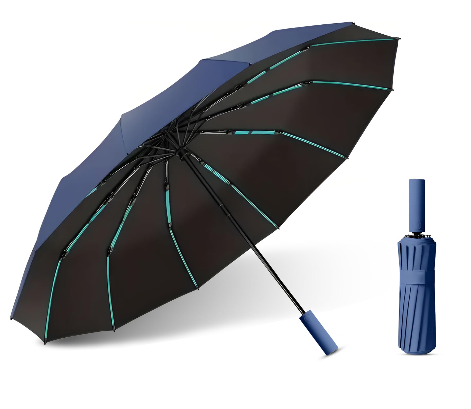 12-Rib Windproof Folding Umbrella – Auto Open/Close, Reinforced Double-Fiber Frame, Waterproof & UV Protection, Travel Compact Umbrella for Men & Women-image-45