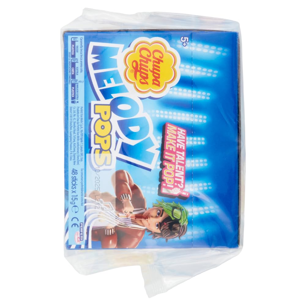 Chupa Chups Melody Pops, Lollipop Fischietto, Gusto Cola, Confezione da 48 Lecca Lecca Monoporzioni, da Condividere con Amici o da portare sempre con te