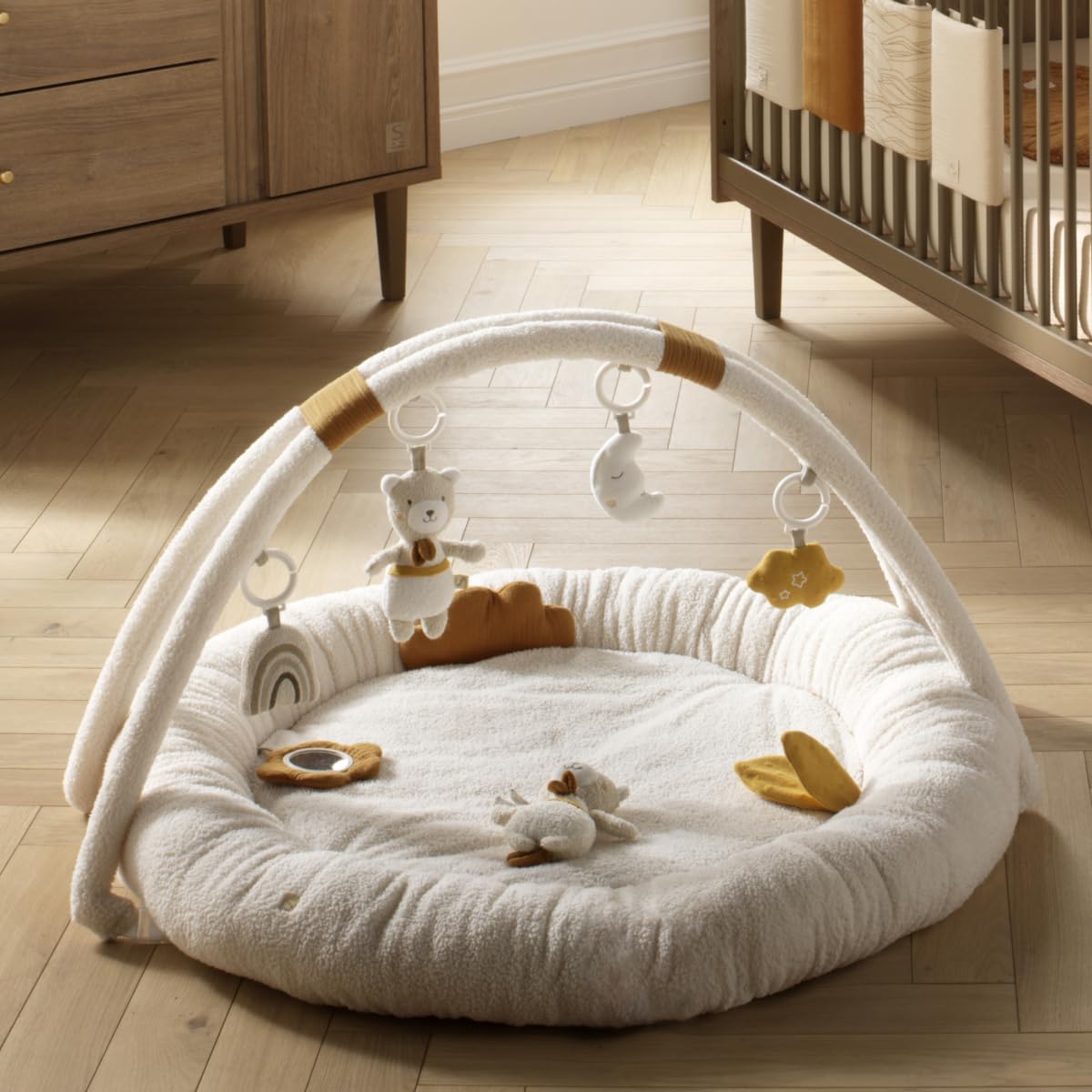 Tapis d'éveil rond en bouclette coton bio (Blanc/Jaune)
