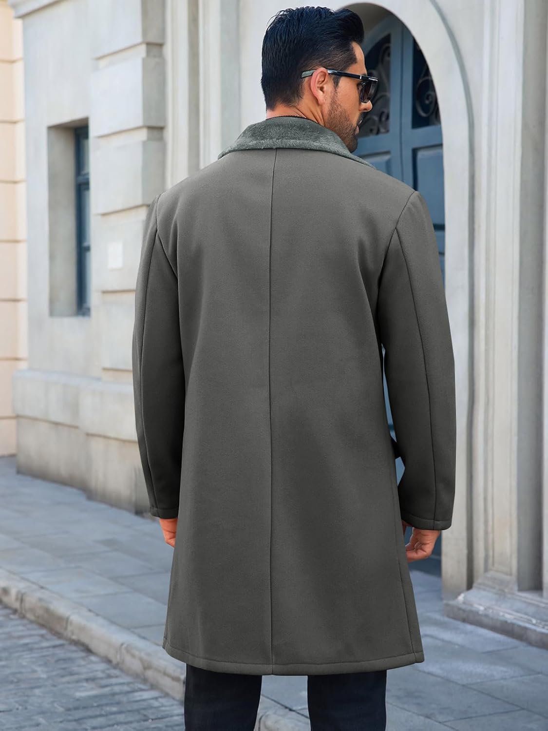 Runcati Mens Trench Coat Double Breasted Notched Collar Fleece Jacket Slim Fit Fall Winter Fuzzy Pea Coats Warm Overcoat - Image 3