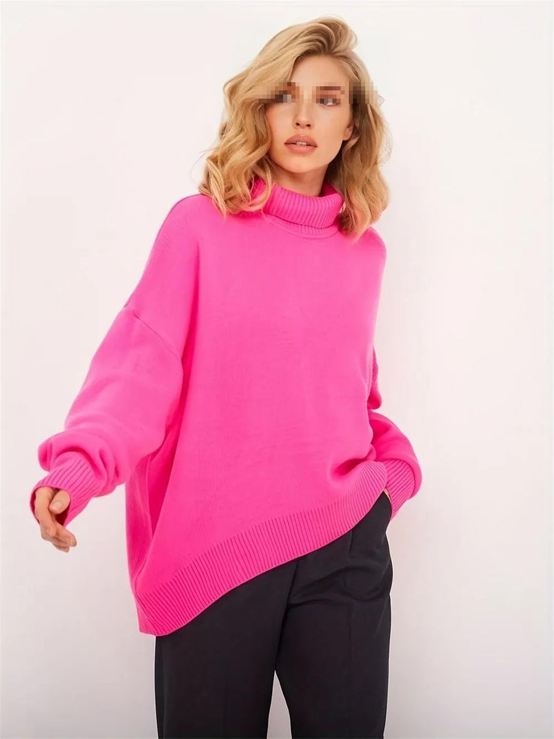 Maglione da donna a collo alto, a maniche lunghe, lavorato a maglia