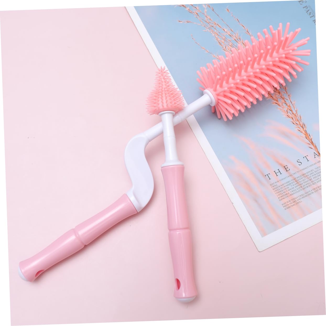 Abaodam 3juegos Limpieza para Biberones y Chupetes Cepillo Mango Rotatorio Accesorios Prácticos Cuidado del Color Rosa