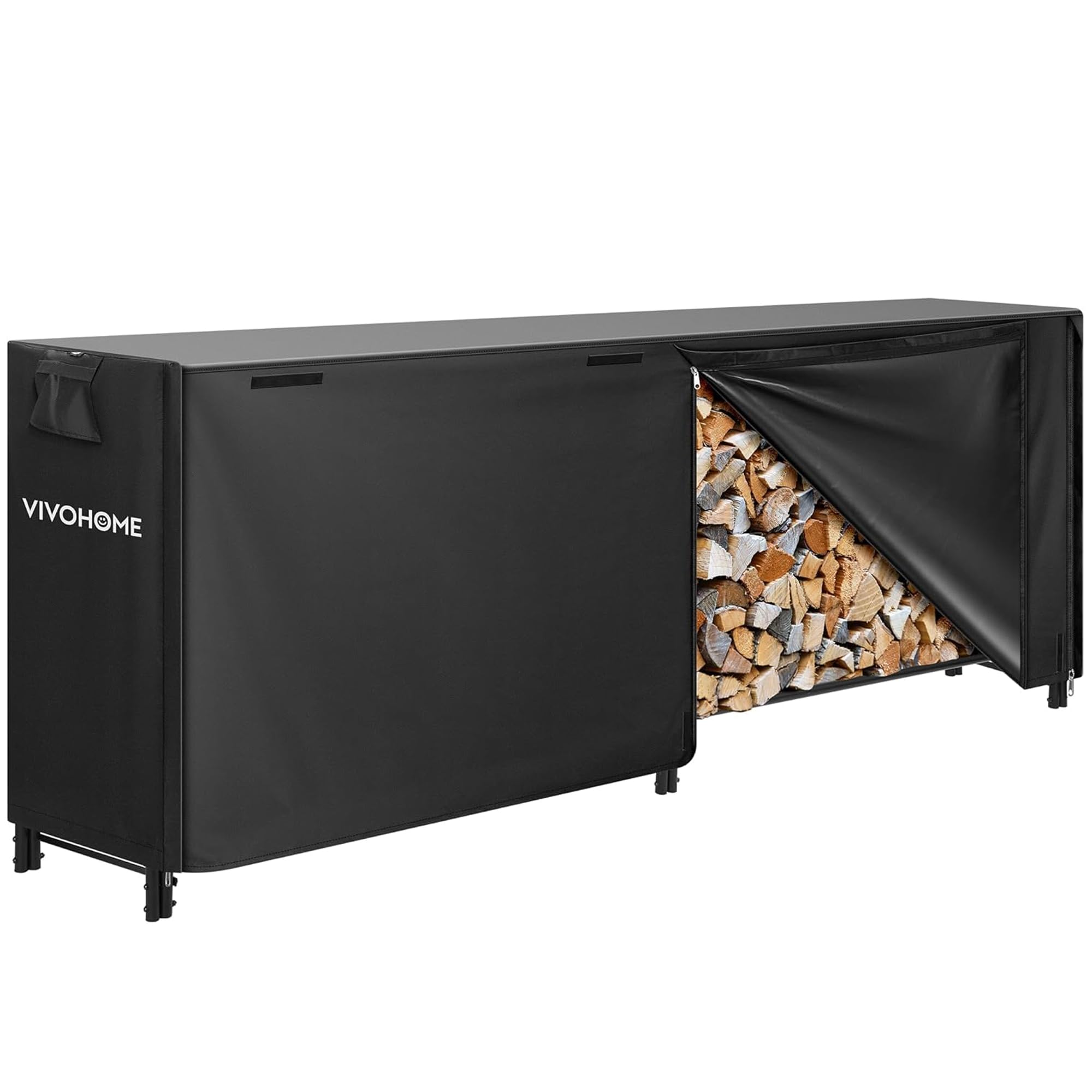 VIVOHOME Étagère pour Bois de Cheminée avec Housse Anthracite 244×122×35cm, Support Bûches Chauffage Robuste Réglable Imperméable Intérieur Extérieur - 1