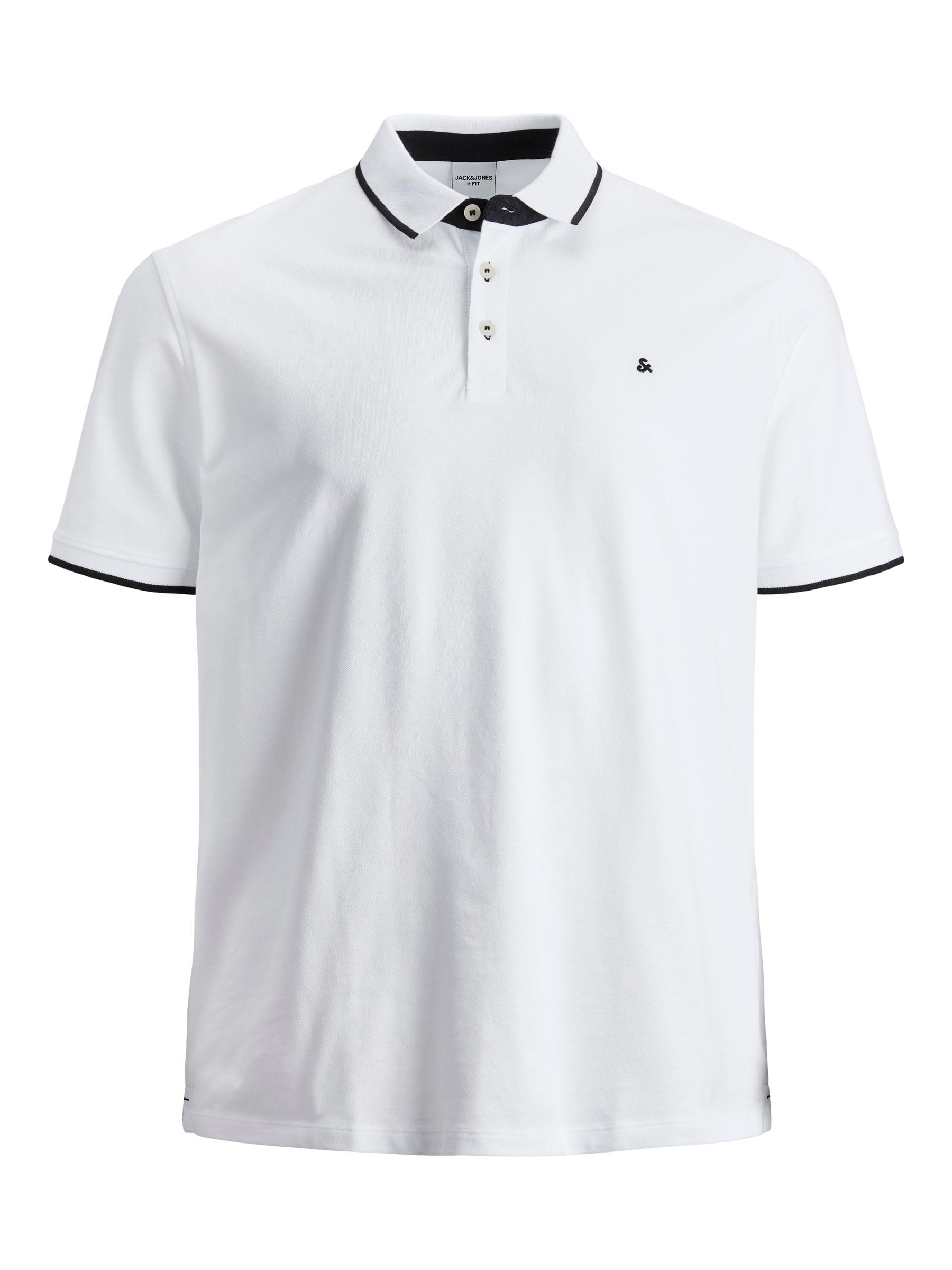 Jack & Jones Herren + Fit Polo Shirt JJEPAULOS Uni Sommer Hemd Kurz Arm Pique Cotton Big Size, Farben:Weiß, Größe:4XL