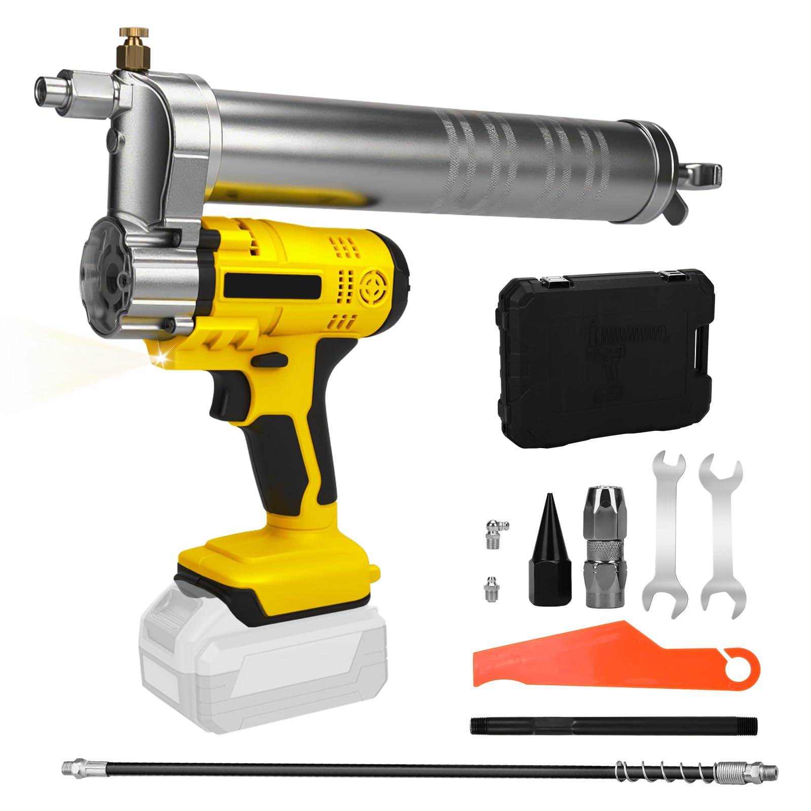 WingFly Pistola Per Grasso Compatibile Con Dewalt 18 V, 20 V, 10000 PSI, Motore senza spazzole, 600 ml, Ingrassatore per lubrificare veicoli e macchine (Senza batteria)