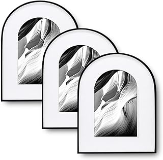 3 Pack Elegant Aluminum Arch Picture Frames - Wall Mount & Tabletop Display, Includes Non-Removable Mat for Enhanced Display - Perfect for Home Decor & Memories, Great Gift Choice (Black, 8x10)