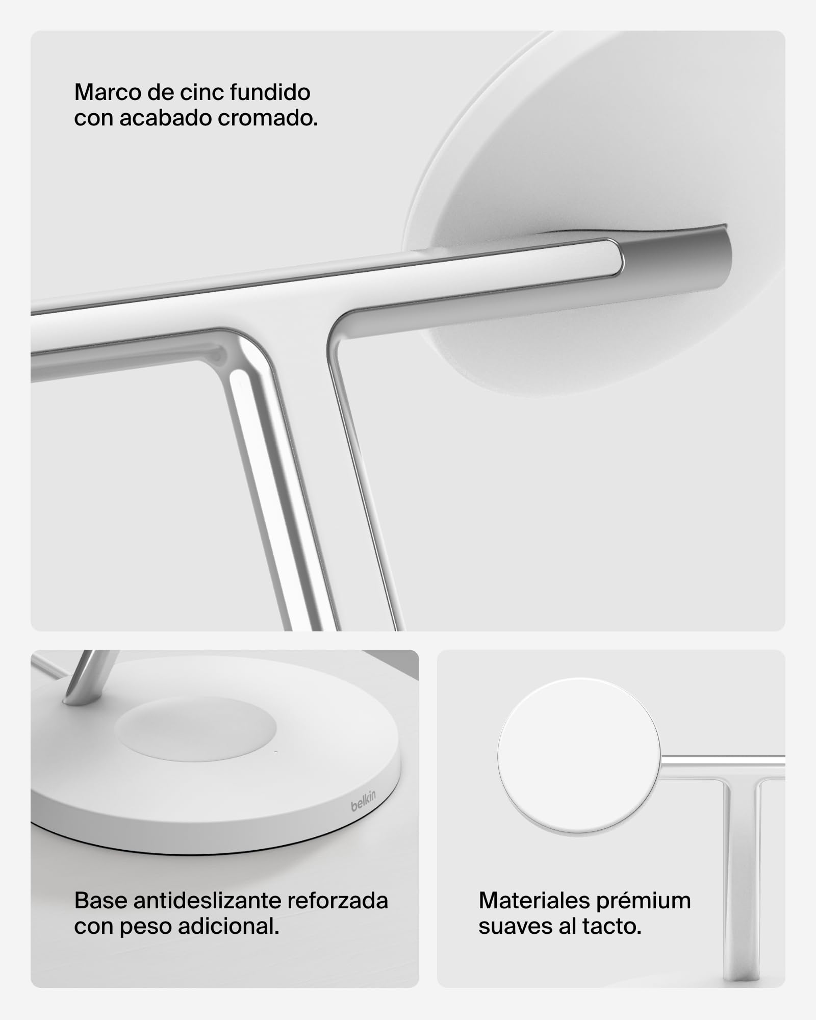 Belkin BoostCharge Cargador Qi2 3 en 1, Estación de Carga Inalámbrica con MagSafe, Base de Carga Qi2 para iPhone 17, Air, Pixelsnap, Apple Watch, AirPods, Fuente de alimentación - Blanco