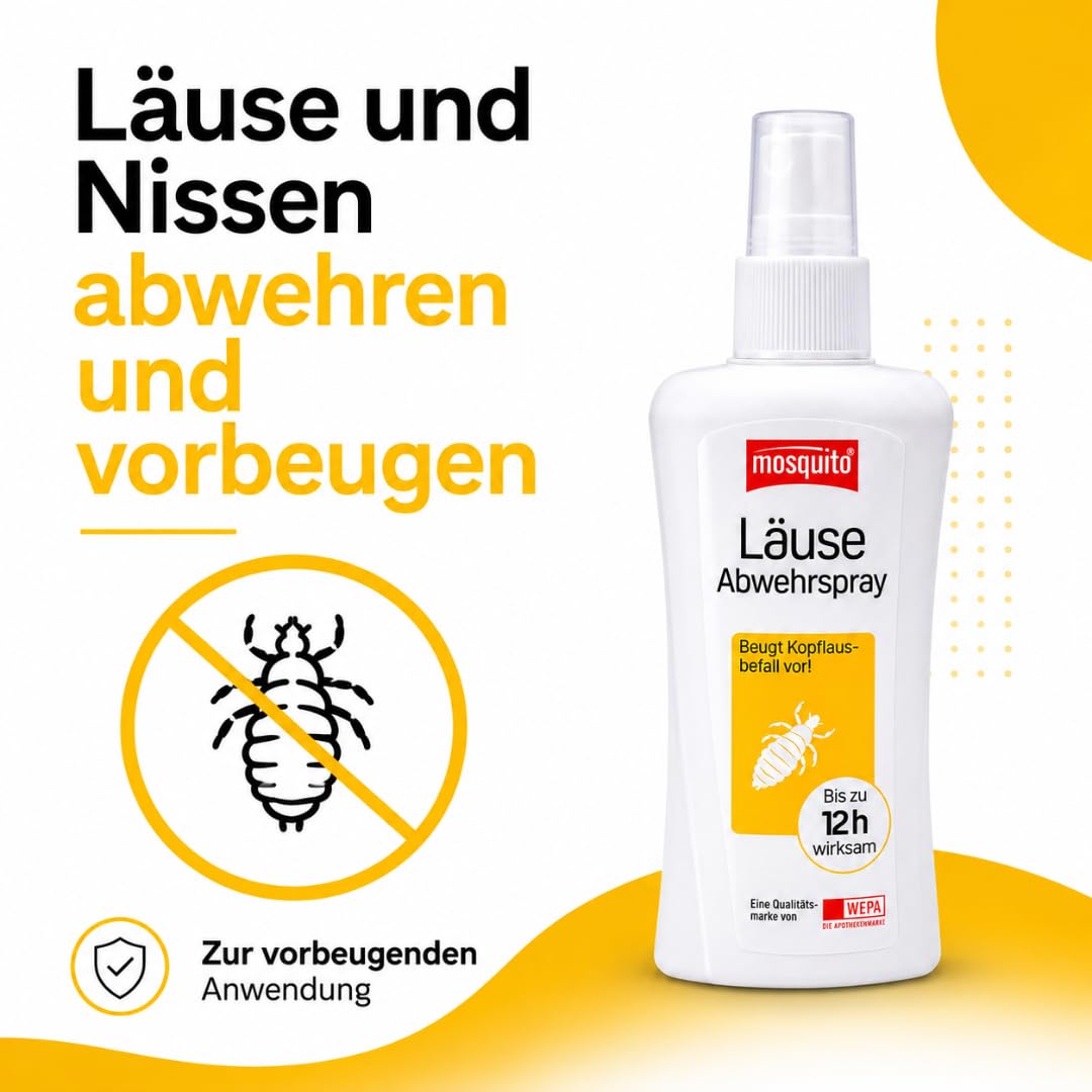 mosquito Läuse Abwehrspray 100 ml I Zur vorbeugenden Abwehr von Kopfläusen I Für Kinder ab 6 Monaten I bei Läusealarm in Kita & Schule I Bis zu 12 Stunden wirksam I mit Pharma Perle Duschgel (1x)