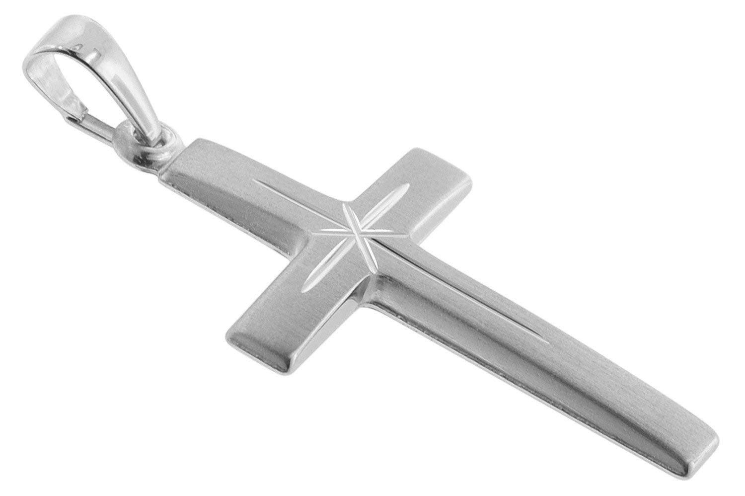 trendor Kreuz-Anhänger 24 mm Weißgold 585 (14 Karat) mit Silberkette 75283 | Damen und Herren Halskette mit modischem Echtgold-Anhänger