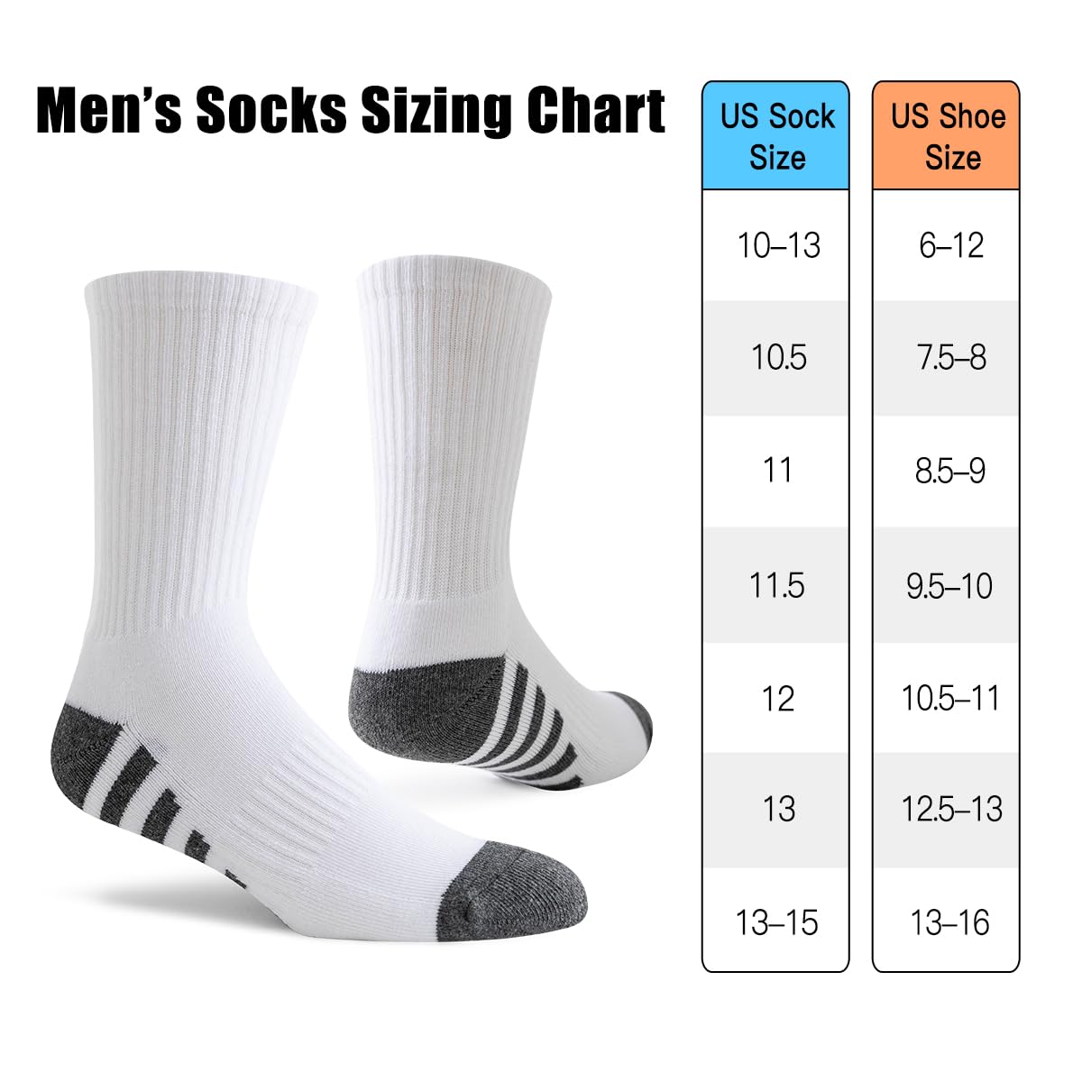 JOYNÉE 8 Pairs Mens Crew Work Cushion Socks Long Athletic Running Socks Workout Breathable Socks