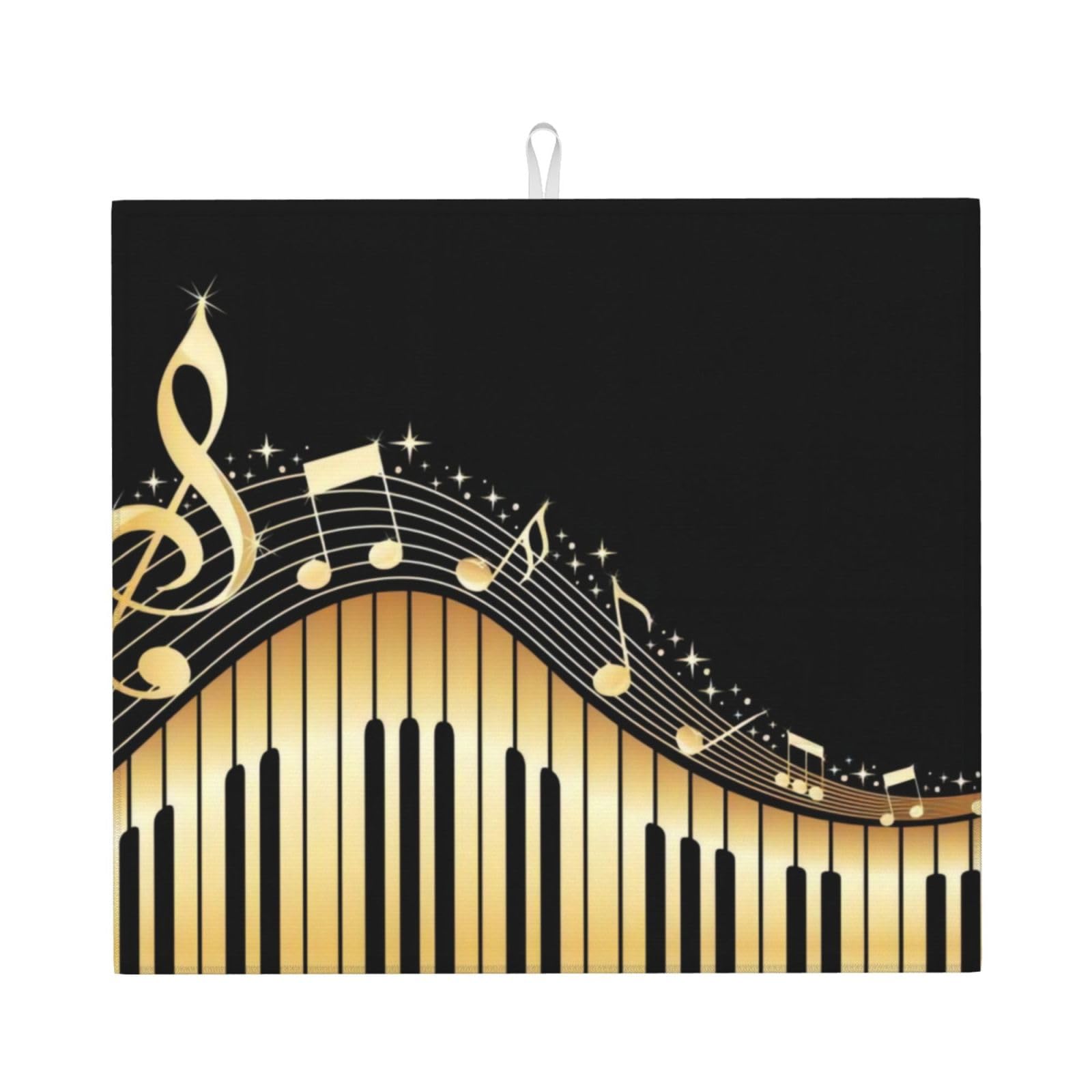 Yyhwhjde Black Music Prints Kitchen Drying Mat – Absorbent Dish Throw For Countertop, Non-Slip Layer With Vibrant Prints, Ideal For Housewarming