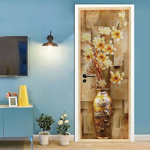 Miniatura 3 de Adhesivo para puerta  3D en relieve florero para puerta, papel tapiz adhesivo de vinilo extraíble para decoración del hogar, 30.3 x 78.7 pulgadas