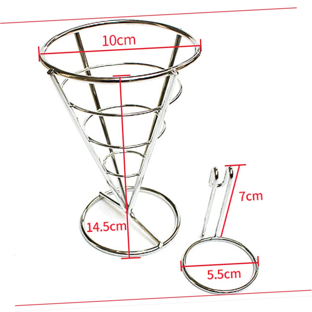 NAMOARLY 2pcs Metal Wire Basket Stand Holder for Fries Food Cone Display with Sauce Dipper for Appetizers Kitchen Restaurant and Party Use Construction