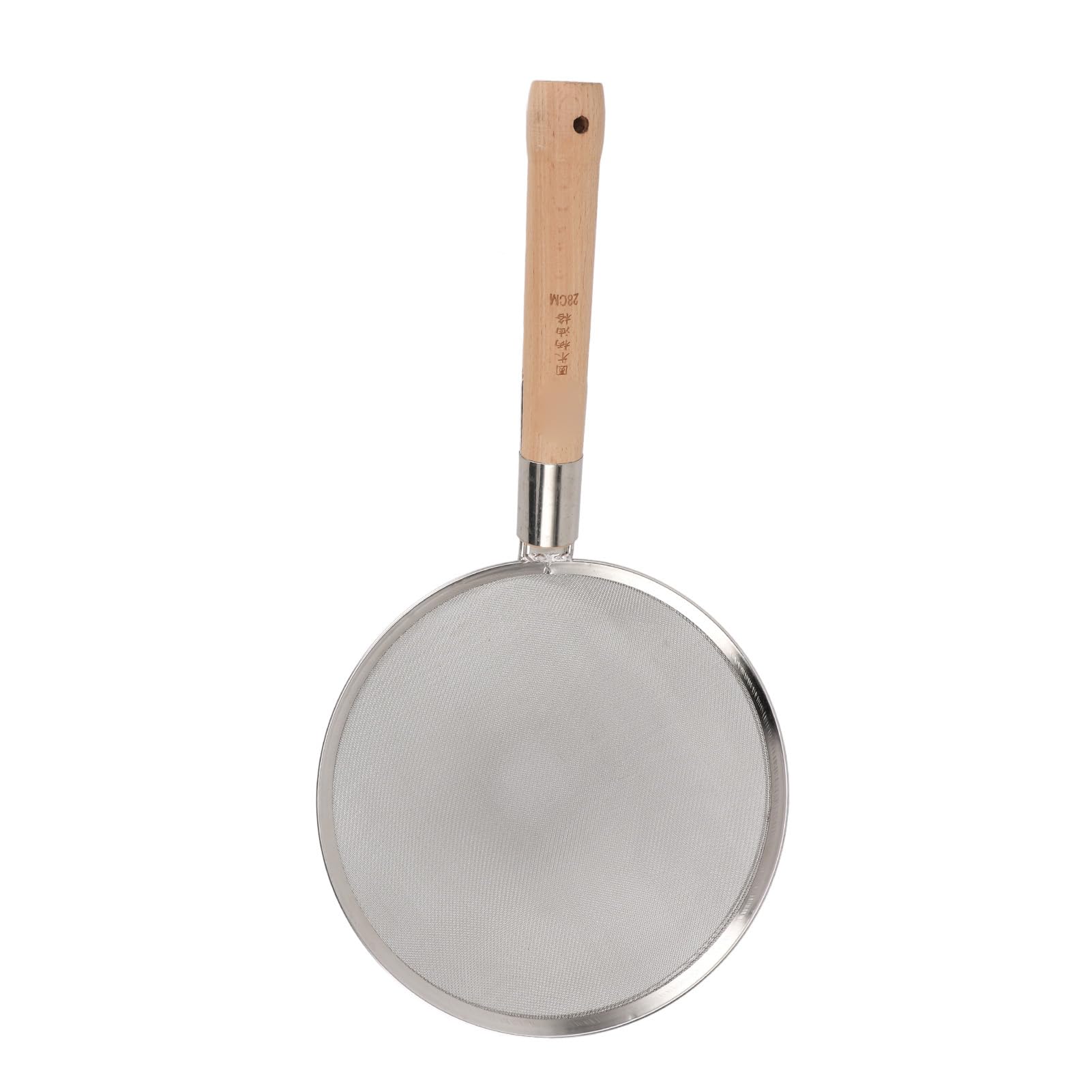Cuchara Espumadera de Malla Fina con de Madera, Cuchara Ranurada de Acero Inoxidable Ligera y Portátil, Perfecta para Cocinar y freír. (28 cm/11,0 pulgadas de diámetro)