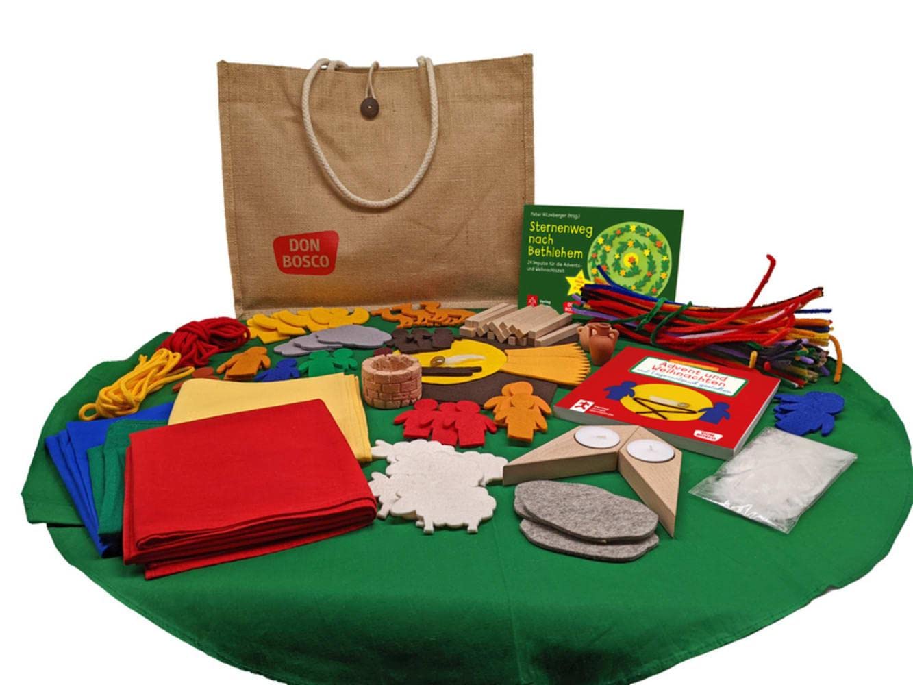 Erzähltasche für Advent und Weihnachten: Die Weihnachtsgeschichte als Bodenbild: Set mit Buch, Karten und Filz-Figuren. Für die Kita, Krippenspiele oder den Religionsunterricht