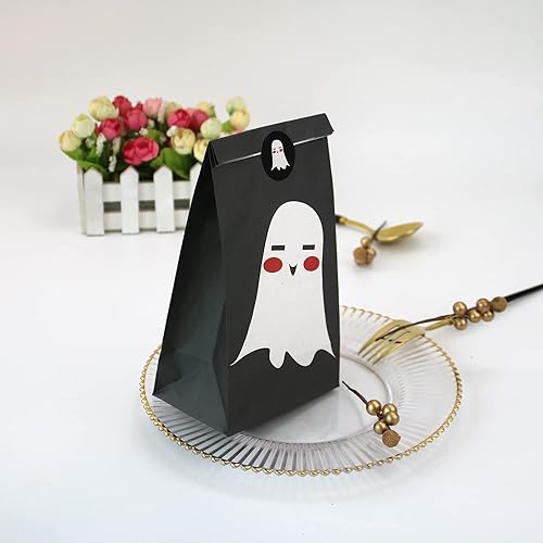Miniatura 7 de Bolsas de golosinas de Halloween  24 bolsas de regalo de Halloween para trucos o tratos, 24 calcomanías de Halloween, bolsas de regalos de