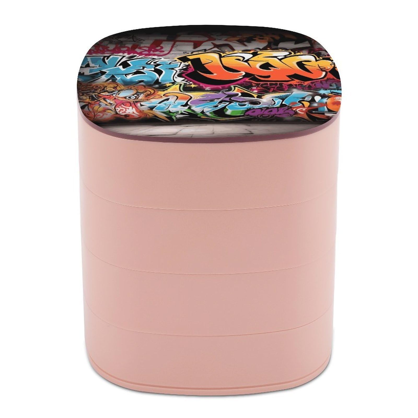 VstaDank Graffiti Hip Hop Jewelry Box with Mirror 4-Layer Rotating Jewelry Tray Case Portable Jewelry Case Trinket Boxes Trinket Cases Travel Jewelry Organizer Earrings Storage Box