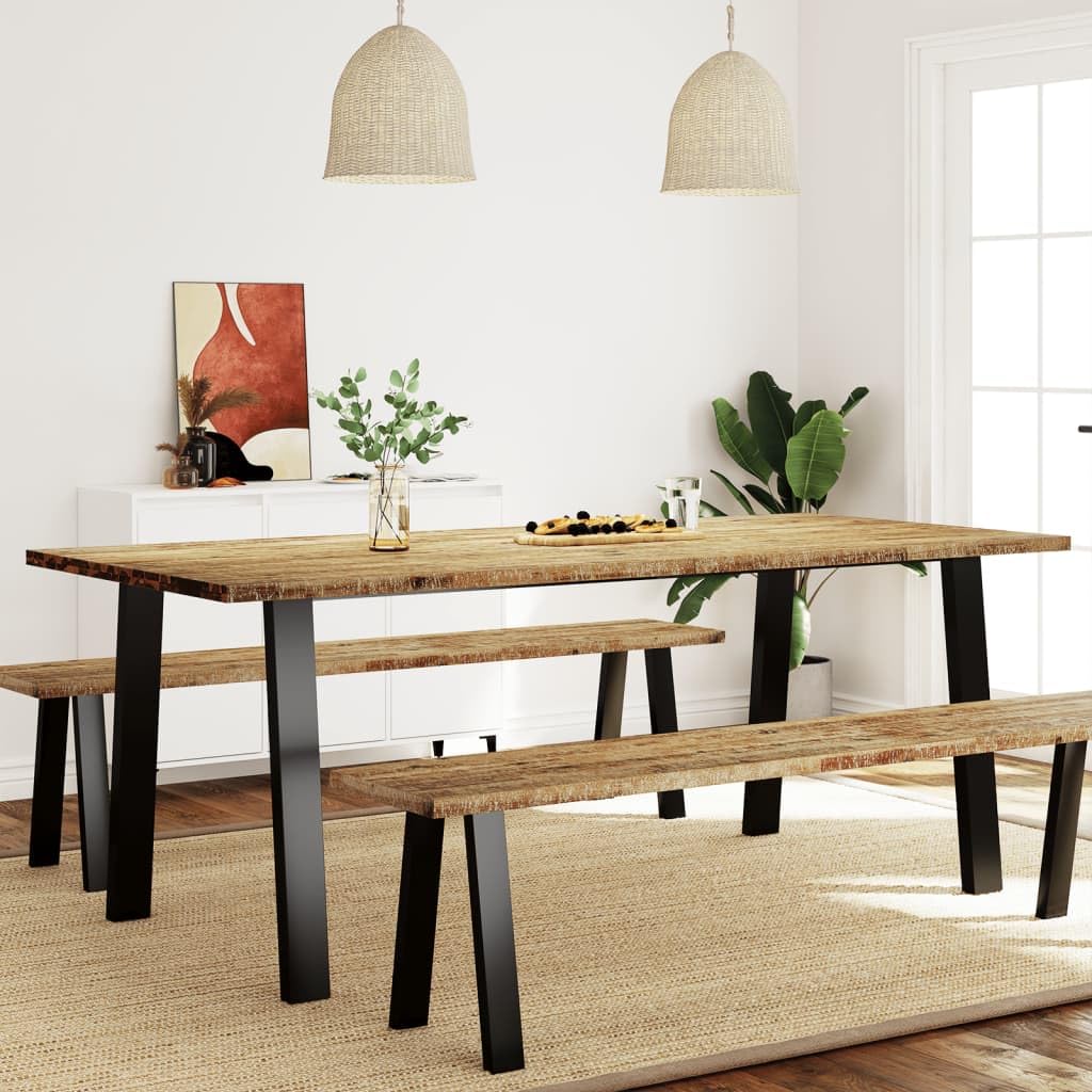 IKAYAA Mesa de Comedor Madera Maciza de Acacia 200x90x75 cmMesa Industrial de Comedor Mesa Salon Rustica Mesa Comedor Patas Metálicas/Hierro