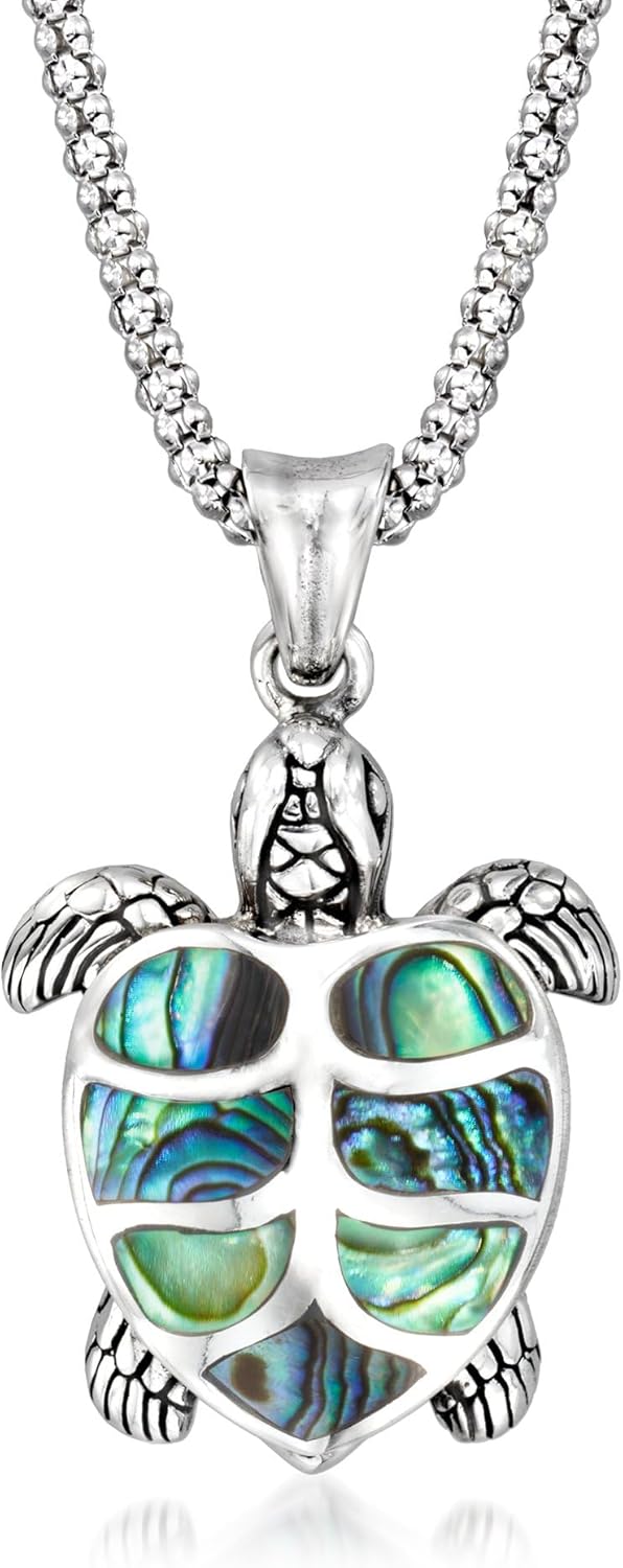 Ross-Simons Abalone Shell Bali-Style Turtle Pendant Necklace in Sterling Silver. 18 inches