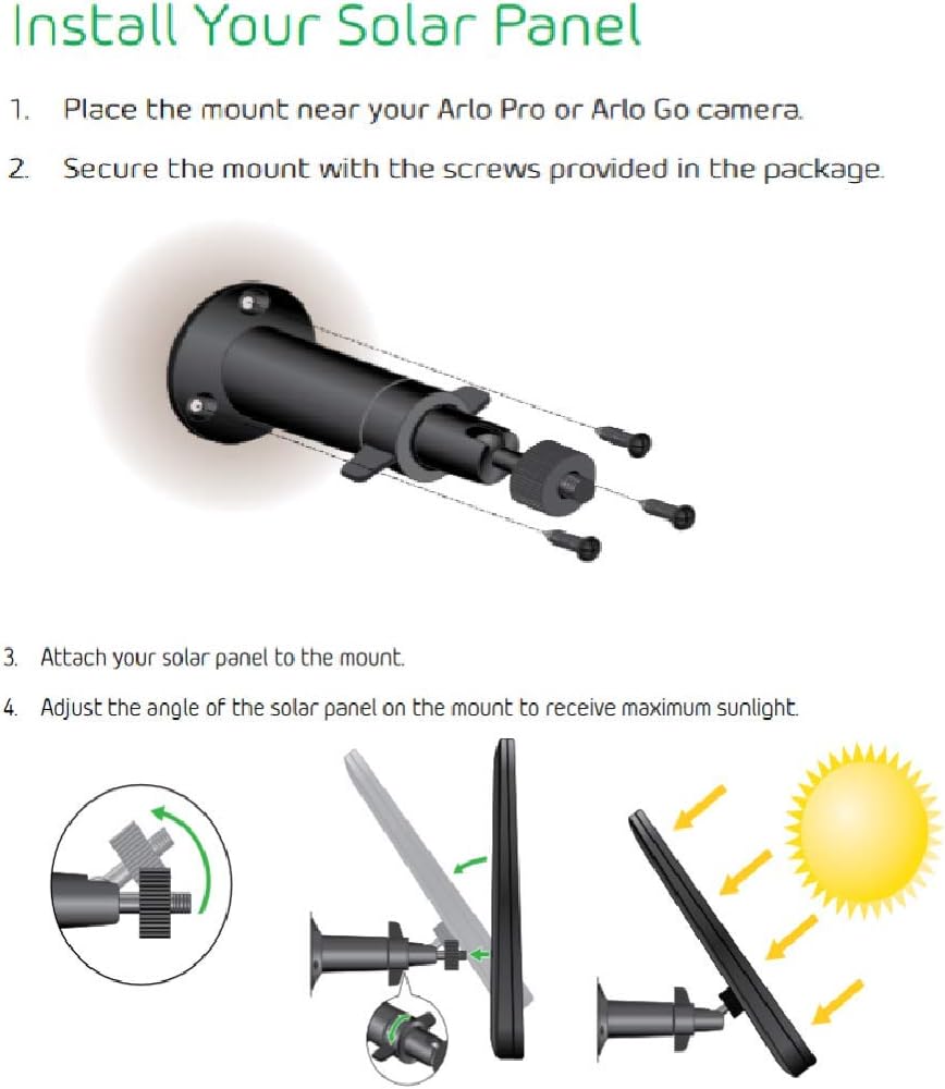 Arlo Certified Accessory - Solar Panel - Charge Select Arlo Cameras with the Power of the Sun, Compatible with Arlo Pro, Pro 2, Go and Security Lights, Black - VMA4600 : Electronics