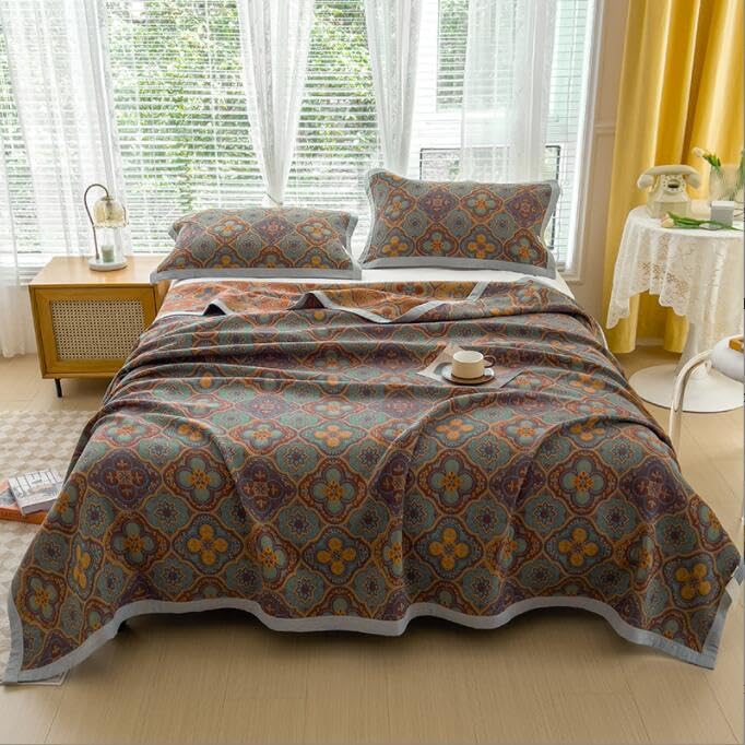 LGYKUMEG Cotton bedspread, cotton blanket, snuggle blanket, double-sided bed linen, breathable and soft sofa blanket, 200x230cm soft and light blanket, for indoors or outdoors, easy-care,F,180x200cm