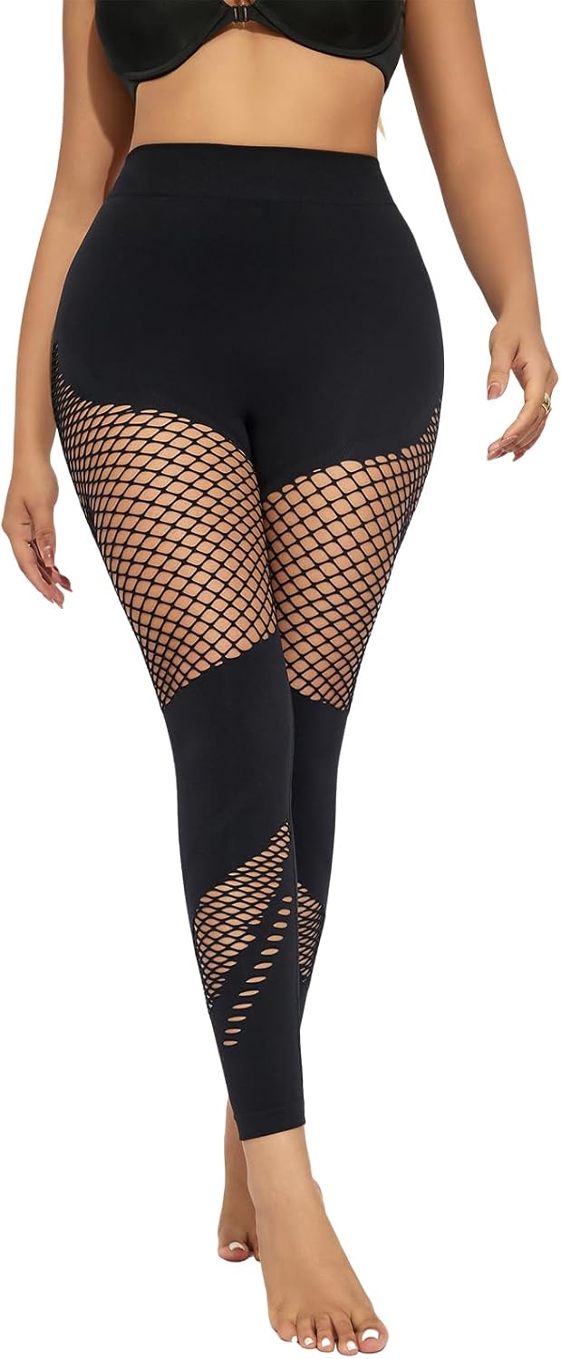 Women's Fishnet Seamless Tights High Waisted Tummy Control Workout Leggings Pants - Image 3