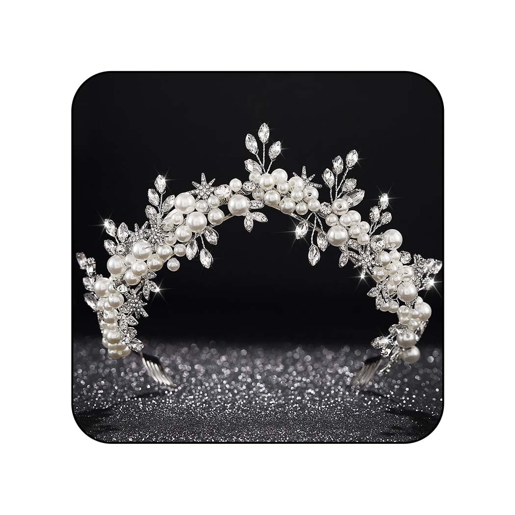 Reaky Tiaras y coronas de boda de estrella, diademas plateadas para novia, tocados de perlas con diamantes de imitación, accesorios para el cabello para mujer