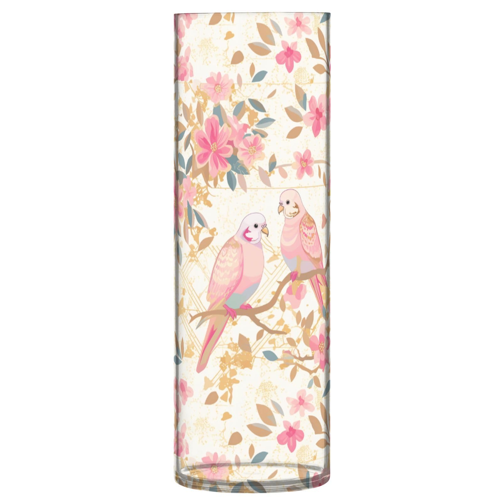 Vase en plastique dégradé rose doré 30 x 10 cm à motifs oiseaux