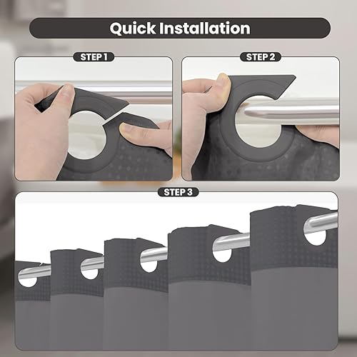 Miniatura 3 de Inhousolu - Cortina de ducha sin gancho con forro de tela a presión, dobladillo con peso de 230 GSM, impermeable y lavable, cortina de baño de lujo