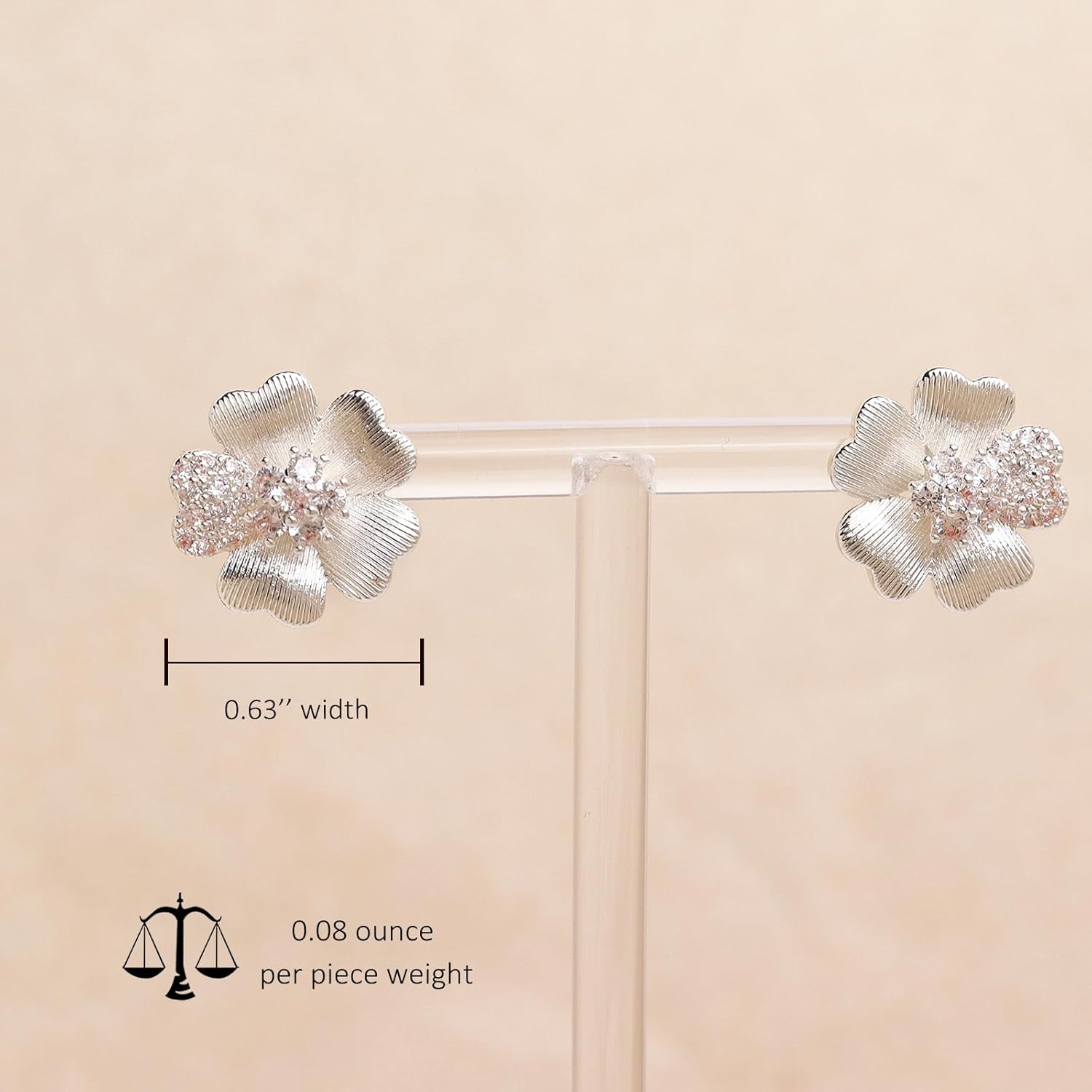 Jean Beau Heart Flower Leaf Sparkle Stud Earrings for Women, Trendy Statement Cluster CZ Earing Gold Plated Sterling Silver Wedding Prom Birthday Fashion Jewelry Gift - Image 3