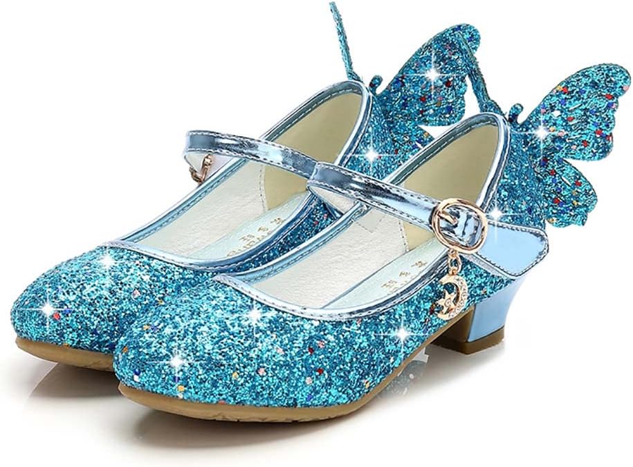 Girls Princess Shoes Toddlers Sequin Sweet Bows Sandals Little Girls Party Pumps Sparkle Wedding Dress Shoes Blue 11UK Child