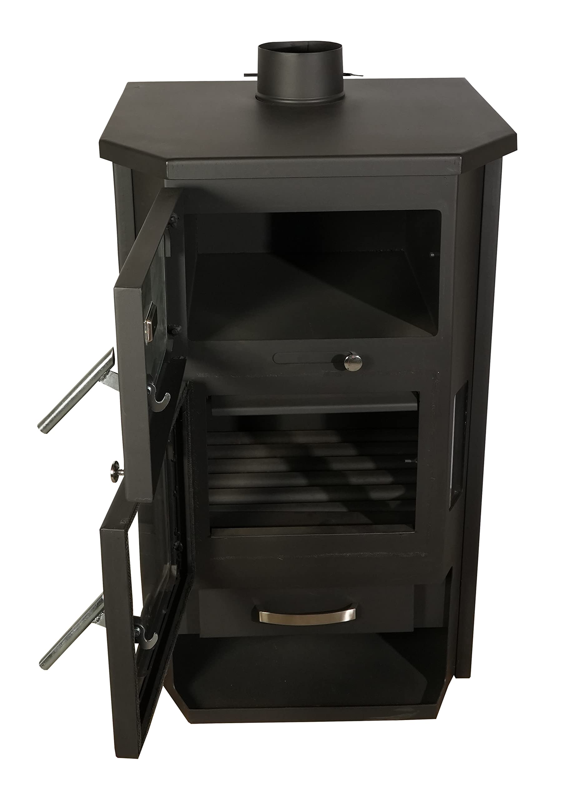 BALKAN ENERGY Poêle à bois avec four et chauffage central, 26 kW, Acier, Fonte, 91.5 x 62.5 x 550 cm