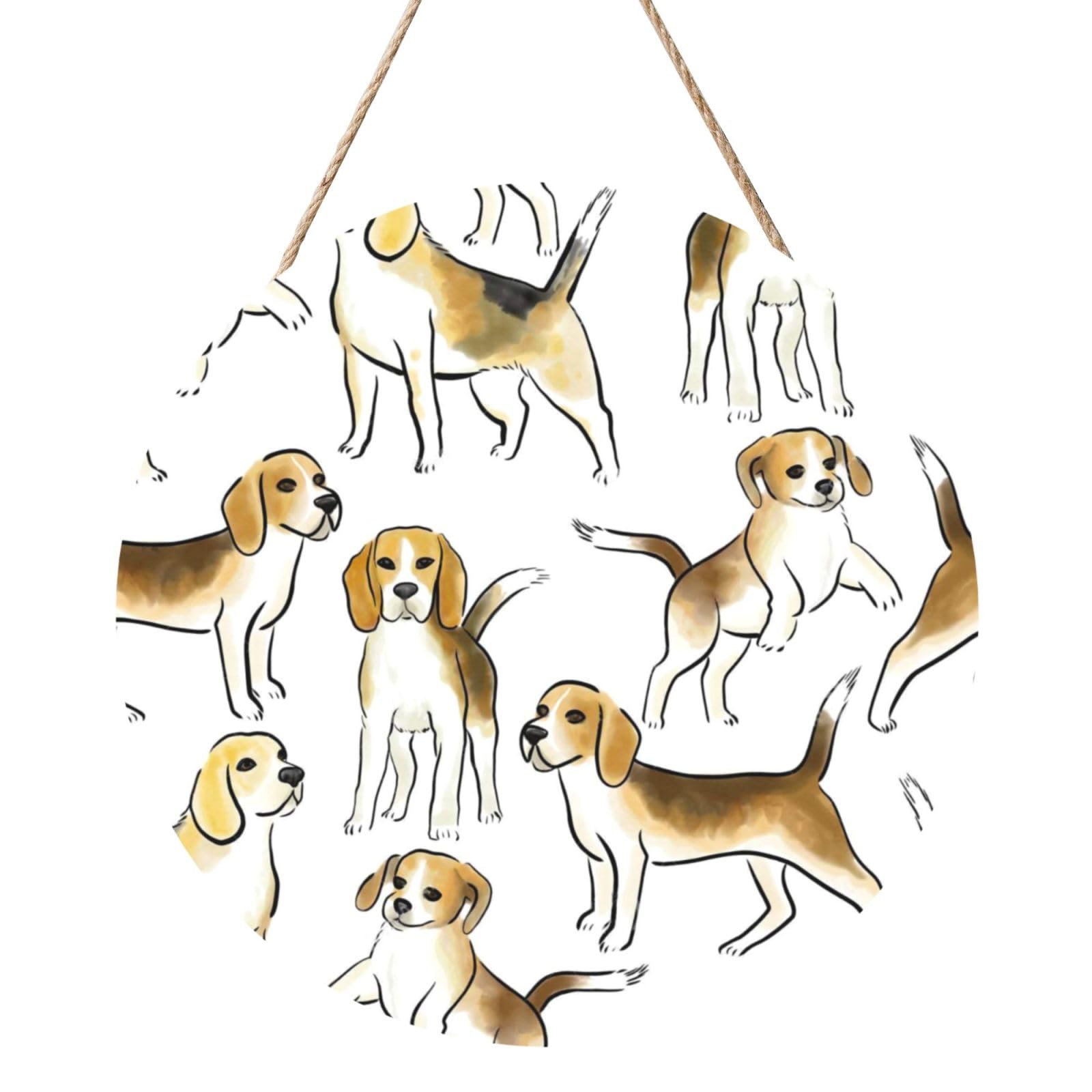 InOmak Watercolor Beagle Dog Breed, Round Wood Panel Painting 12 in, Wall Hanging Painting For Home