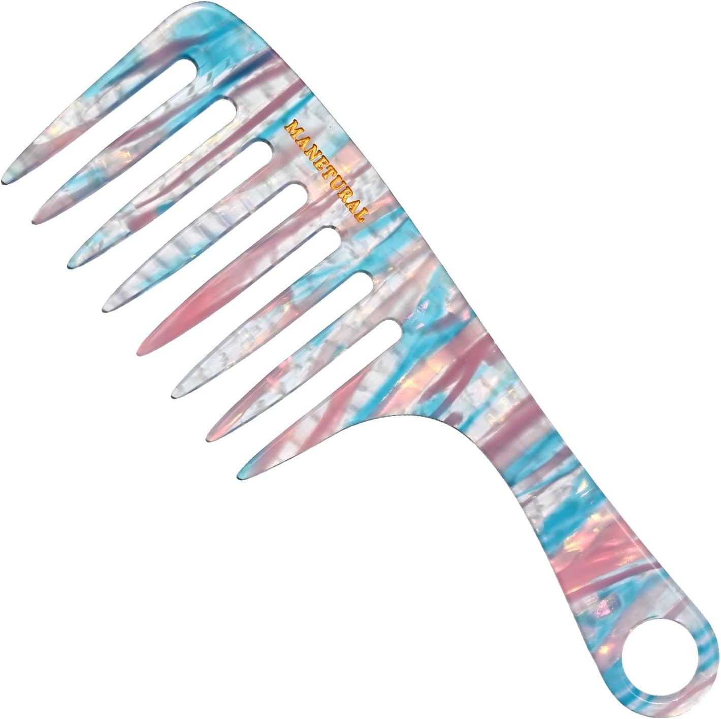D1 | Wide Tooth Handle comb for Curly Hair| Elevates, Preserves Curl, Eliminates frizz| Acetate comb(Blue Pink)