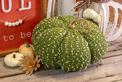 Miniatura 2 de Boston International Calabaza de tela para otoño, cosecha de Acción de Gracias, decoración de mesa, mediano, moteado verde
